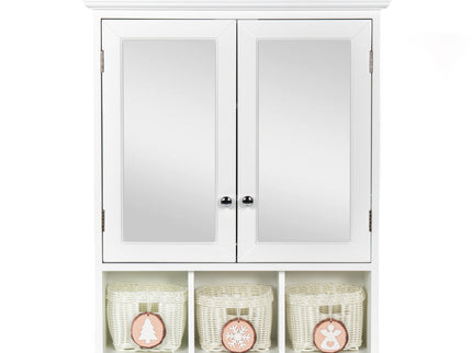 Bathroom Storage Cabinet, Medicine Cabinets For Bathroom With Mirror, 2 Doors 2 Adjustable Shelf & 3 Christmas Style Storage Basket - White