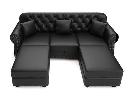 Upholstered Sofa With Nailhead Trim, Rolled Armrests With Ottoman