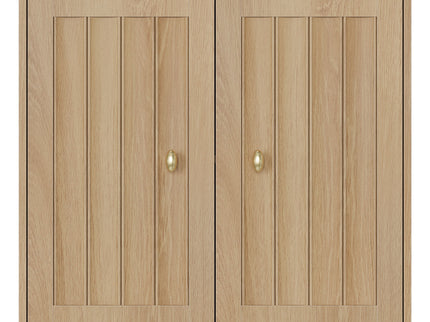 Wall Mounted Bathroom Cabinet With Double Doors And Vertical Grooved Design For Bathrooms - Oak