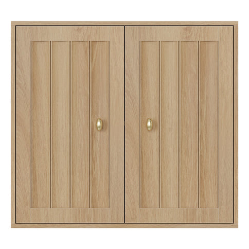 Wall Mounted Bathroom Cabinet With Double Doors And Vertical Grooved Design For Bathrooms - Oak