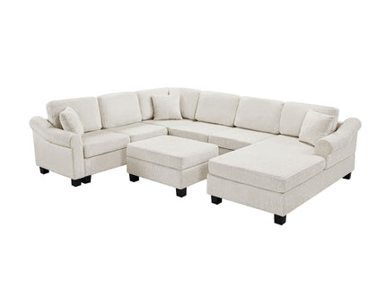 Contemporary U - Shaped Sectional Sofa With Movable Storage Ottoman