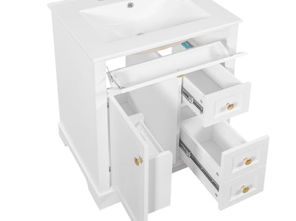 Modern Bathroom Vanity With Sink, 3 Drawers & Cabinet With 2 Tier Door Storage