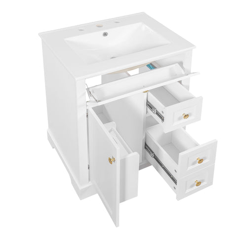 Modern Bathroom Vanity With Sink, 3 Drawers & Cabinet With 2 Tier Door Storage