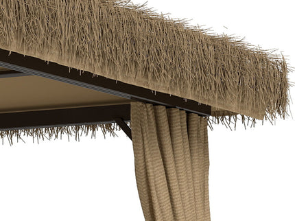 Outdoor Patio Gazebo With Double Canopy, Mosquito Net & Privacy Curtain - Brown