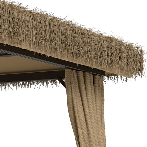 Outdoor Patio Gazebo With Double Canopy, Mosquito Net & Privacy Curtain - Brown