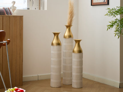 Floor Metal Vases Decorated White Metal Vases (Set of 3) Gorgeous Home Decoration Large Glazed Metal Vases - White
