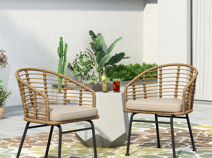Randy - Modern Wicker Chair With Water Resistant Cushions - Brown / Beige