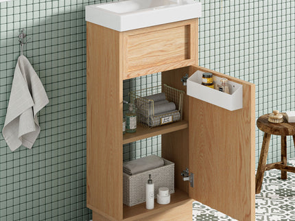 15.75" Bathroom Vanity With Reversible Resin Sink And Cabinet - Wood