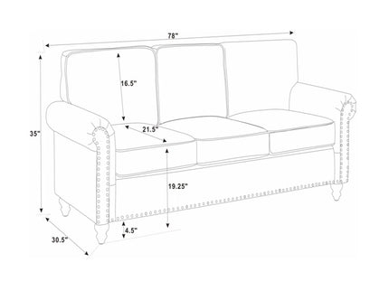 Sofa With Rolled Arms And Studs Trim - Brown