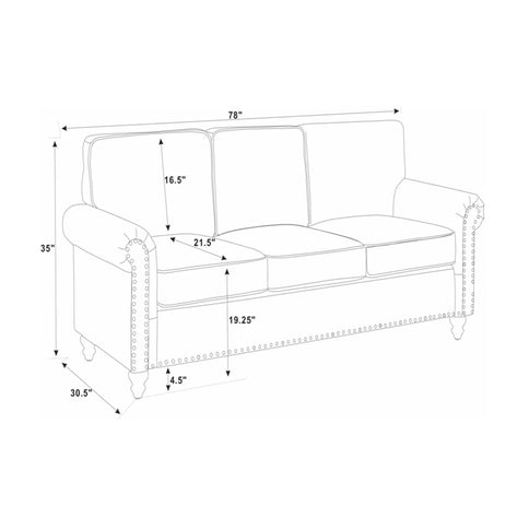 Sofa With Rolled Arms And Studs Trim - Brown