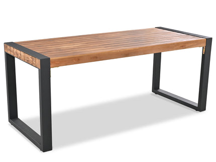 3 Pieces Outdoor Dining Table With 2 Benches, Patio Dining Set With Unique Top Texture, Acacia Wood Top & Steel Frame, All Weather Use, For Outdoor & Indoor - Natural