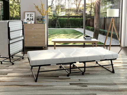 Folding Rollaway Bed With 4" Twin Mattress - White