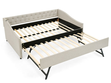 Upholstered Daybed With USB Charging & Pull Out Bed
