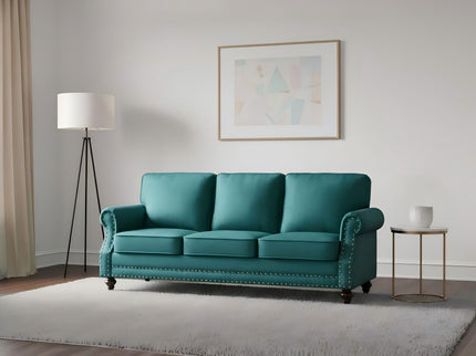 3 Seater Sofa With Nailhead Trim And Turned Legs For Living Room