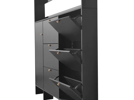 On Trend Multifunctional Tipping Bucket Shoe Cabinet With Storage Shelf & 6 Flip Drawers