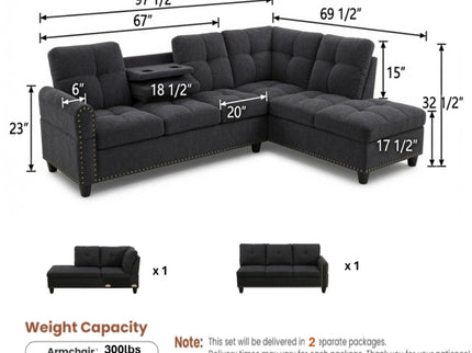 L - Shaped Sectional Sofa With Movable Left Chaise