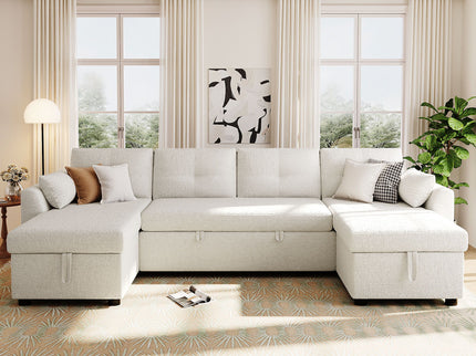 U-Shaped Sectional Sofa Bed With Storage And USB Ports