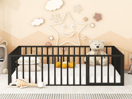 Metal Floor Bed Frame With Fence And Door