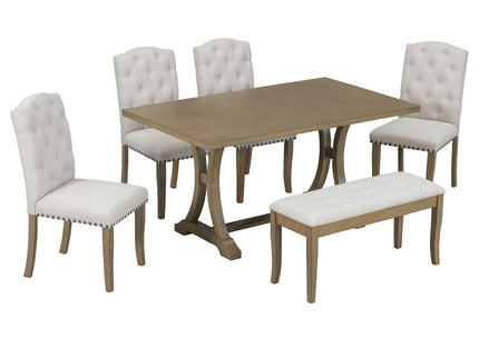 Dining Table Set With 4 Upholstered Chairs And Bench