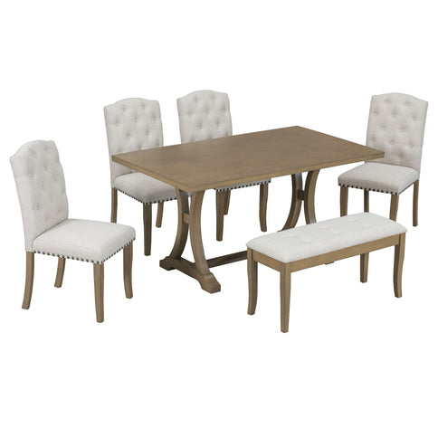 Dining Table Set With 4 Upholstered Chairs And Bench