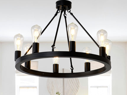 6 Light (No Bulbs) Wagon Wheel Chandelier Farmhouse Modern Small Round Chandelier For Living Room Kitchen Island Foyer Hallway Entryway Bedroom Dining Room Light Fixture Ceiling Hanging - Matte Black