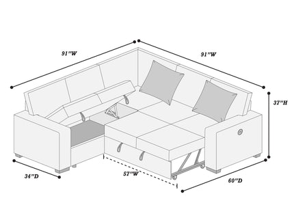 Convertible Sectional Upholstered Sleeper Sofa With Storage Chaise