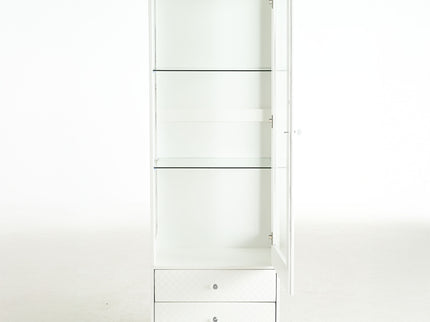 Modern Upholstered Glass Display Cabinet With Adjustable LED Light - White