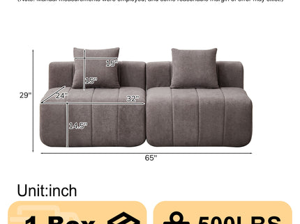 Modular Sectional Sofa With 2 Pillows, Symmetrical Design