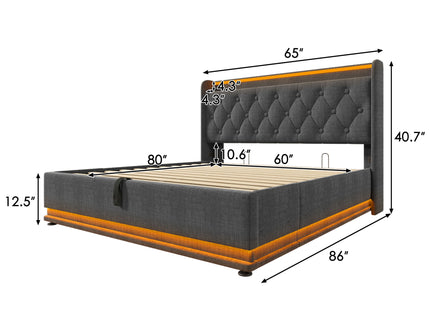 Upholstered Bed, 360 Surround LED Function, Remote Control, Hydraulic Storage Bed With USB, Type-C Charging (Without Mattress)