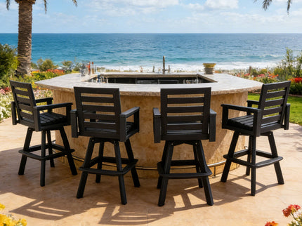 Outdoor Swivel Bar Chair, Ladderback With Wide & Thickened Frame