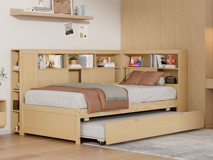 Daybed With Storage Shelves, USB Charging, And Trundle Bed