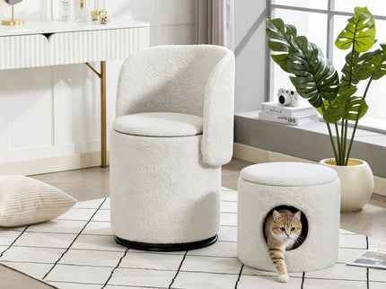 Barrel Chair & Built In Storage, 360° Swivel - Beige