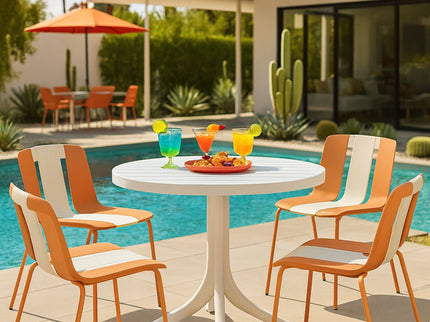 4 Piece Set Of Modern Striped Color Blocking Single Chairs With Round Table