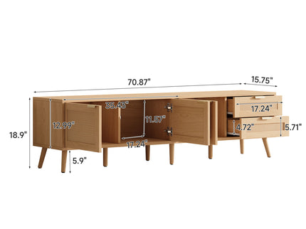 TV Stand, Media Console, 2 Drawers & Cable Management - Natural Wood