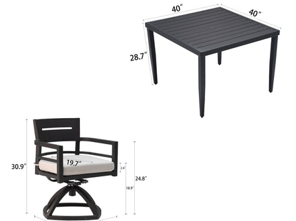 Outdoor Modern Dining Set, Chairs Sunbrella Cushioned And Dining Table With Umbrella Hole