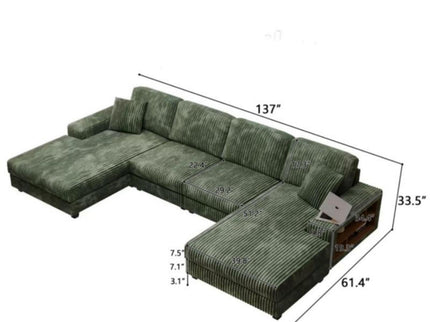 U-Shaped Convertible Sofa, 4 Seater Large Living Room Lounge