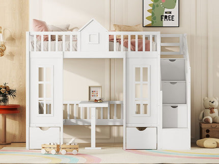 Twin Over Twin Bunk Bed With Changeable Table, Bunk Bed Turn Into Upper Bed And Down Desk
