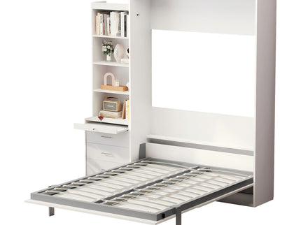 Morden Deisgn Vertical Murphy Bed With Shelf And Drawers For Bedroom Or Guestroom Wall Bed Space Saving Hidden Bed With New Style Gas Struts