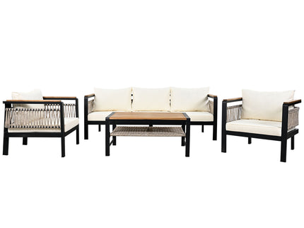 4 Pieces Outdoor Sectional Sofa Set 5 Person Patio Seating Group Outdoor Conversation Set With Cushions And A Coffee Table For Patios