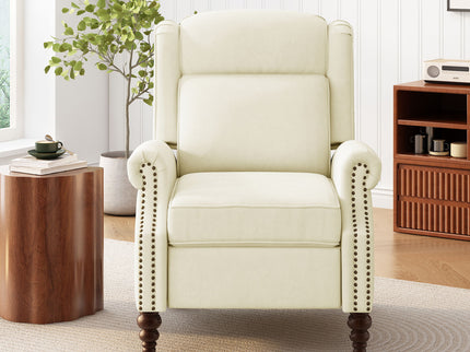 Push Back Recliner Chair Upholstered Recliner Armchair With Classic Wing Back And Solid Gourd-Shaped Legs