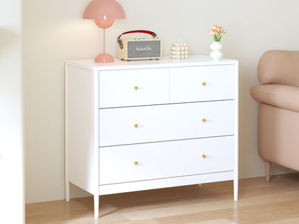4 Drawer Kids Dresser With Antique Brass Pulls - White