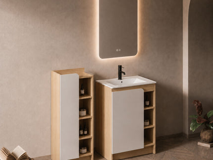 24" Bathroom Vanity With Sink & Tall Bathroom Cabinet, Vanity Set With Thin Edge Sink & Interchangeable Door Panels - Black / Light Oak / White