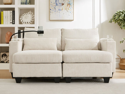 Convertible Chaise Lounge Sofa Chair With USB Ports, Cup Holders, Phone Holder And Storage