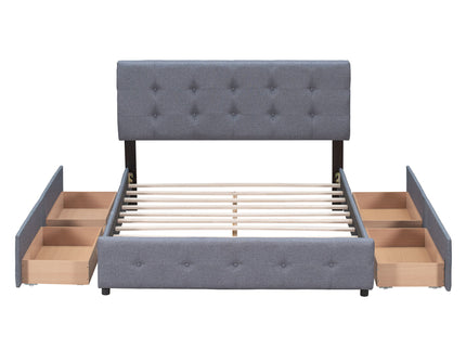 Upholstered Platform Bed With Classic Headboard And Drawers, No Box Spring Needed