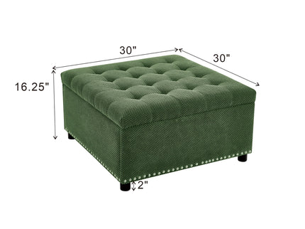 Square Tufted Storage Ottoman With Nailhead Trim