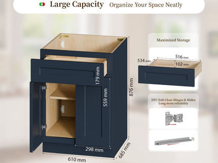 Shaker Base Cabinet With Soft-Close Drawer & Double Doors, Adjustable Shelf