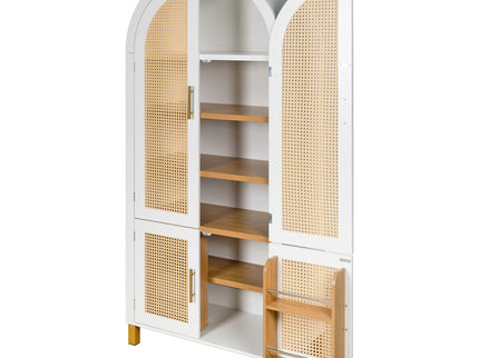Tall Arched Cabinet With Rattan Doors & Adjustable Shelves