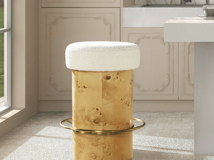 Nebula - Backless Round Upholstered Counter Stool With Burl - Ivory White