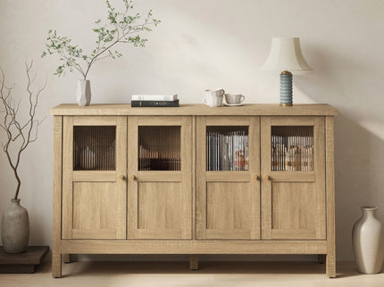Buffet Cabinet With 4 Doors, Adjustable Shelves Handles - Natural