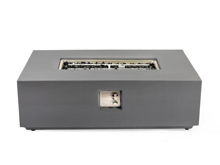 Volon - Rectangular Fire Pit Table, Propane Powered, 50,000 BTU - Light Gray